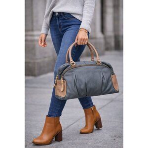 OrYany Dual Handles Leather Handbag  Zip Closures Patterned Interior Blue Beige